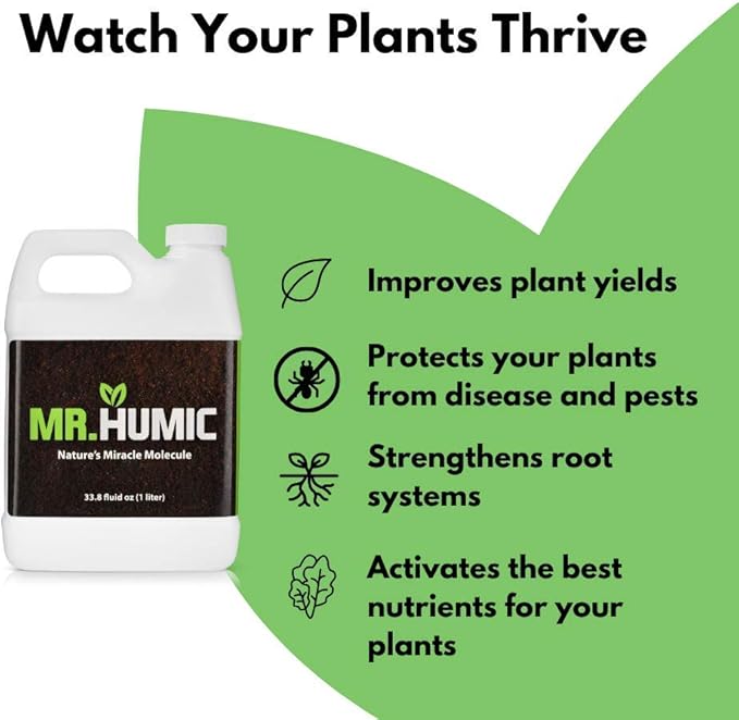 Organic Humic Acid Plant Amendment Natural Humic Soil and Hydroponic Nutrient Enhancer - Lawn and Garden Growth Plant Health (1 Liter)