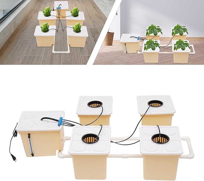 DWC Hydroponic System with Top Drip Kit 12L Recirculating Drip for Indoor/Outdoor Deep Water Culture Garden for Leafy Vegetables Herbs Lettuce Hydroponics Growing Kit (Easy Setup)