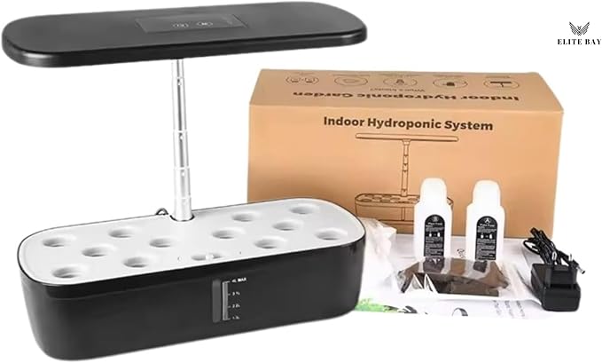 ELITE BAY-Hydroponic Growing System with 12 Pods – Smart Garden with LED Display Full-Spectrum Grow Light &amp 4L Water Tank | AU/US Plug | Soil-Free Planter Kit | Black |for Home Office &amp Kitc