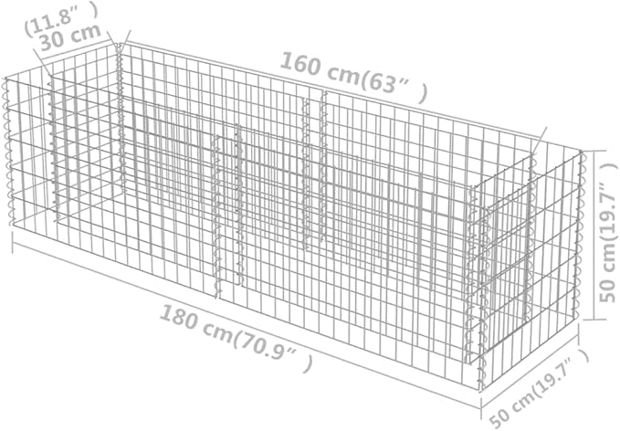 SKM Gabion Raised Gabion Raised Bed Galvanised Steel 70.9x19.7x19.7