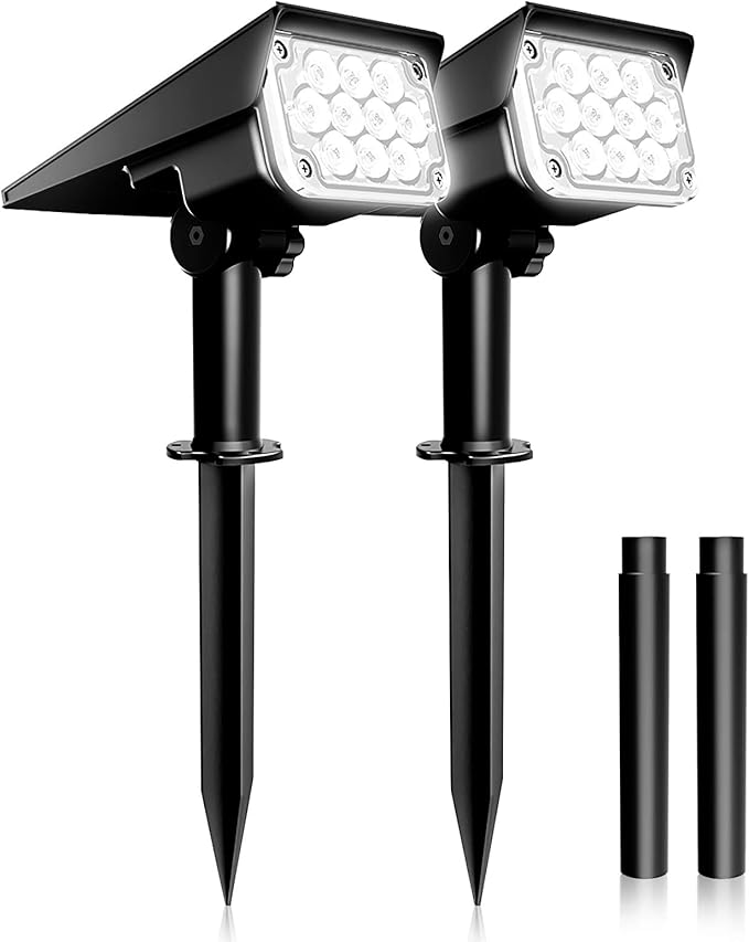 T-SUNUS 20 LED Solar Spotlights IP65 Waterproof 2-in-1 Outdoor Solar Landscape Light for Yard Garden Driveway Porch Walkway Pool Patio 2 Pack Cold White