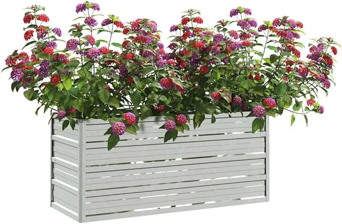 Galvanized Steel Garden Raised Bed Large Outdoor Planter Box with Open Bottom Metal Raised Planter Bed for Vegetables Flowers 39.4x15.7x17.7 Silver-251