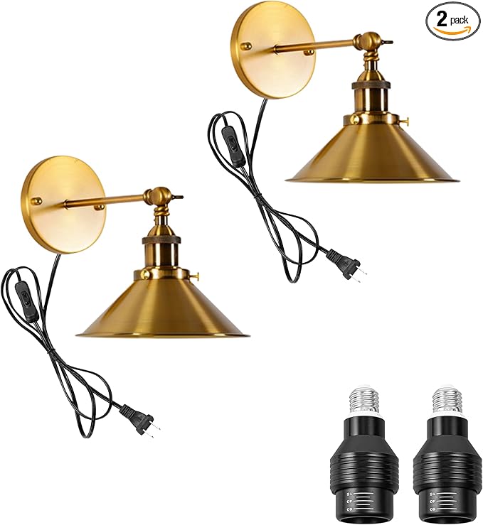 2-Pack Hook Type Wall Mounted Plant Light for Indoor Growing Full Spectrum 4500K 10W Adjusted Angle &amp Light Beam Range 15°-60° Vintage Gold Wall Lamps for Plants Flowers