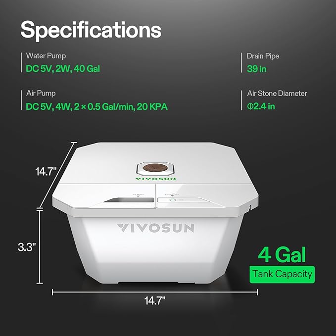 VIVOSUN VGrow DWC Hydroponics System Kit Only for VGrow Smart Grow Box Not Compatible with E42A/E42A+/A22/A10Not Used in Grow Tent 4-Gallon with Air Stones &amp Rapid Rooters