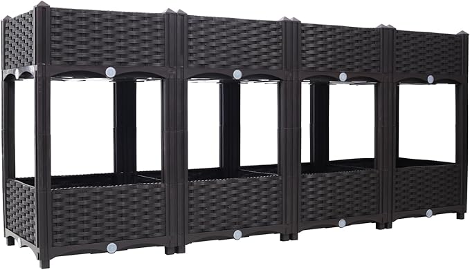 Planter Raised Beds - Elevated Garden Box with Drainage Plug for Vegetable/Flower/Herb Outdoor Gardening Kit Brown 63x15.7x27.7