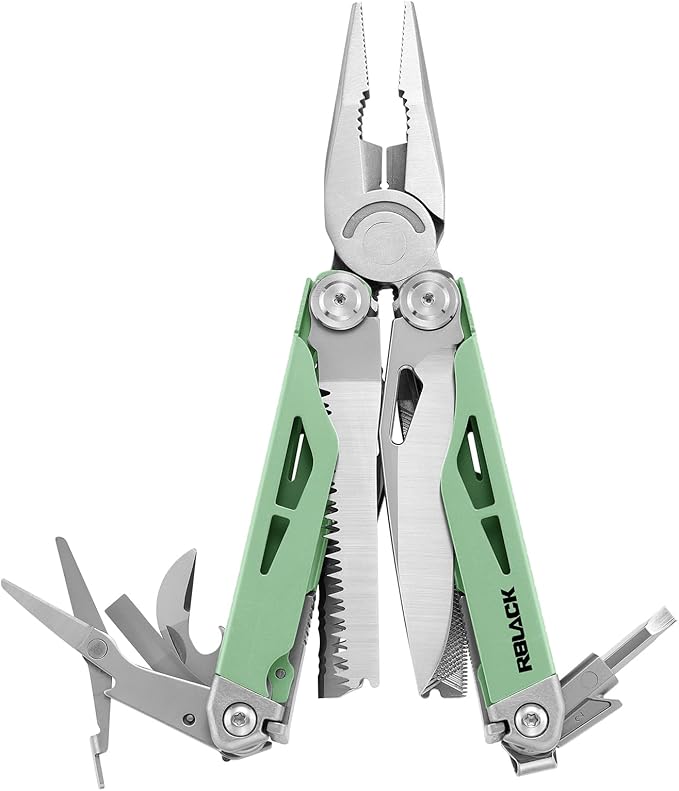 Multitool 21-in-1 Multi Tool Pliers with Safety Locking and Spring-Action Scissors Heavy-duty Stainless Steel Multi-tool Set with Nylon Sheath for Work Home Garden DIY &amp Auto Mint Green