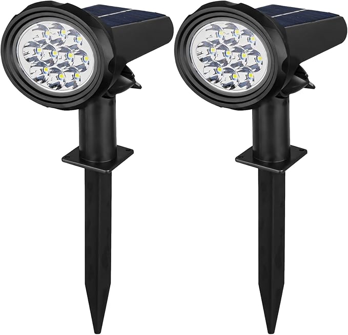 2 Pcs Solar Spotlights for Garden Waterproof Landscape Lighting with RGB Warm White Energy Saving Easy to Install