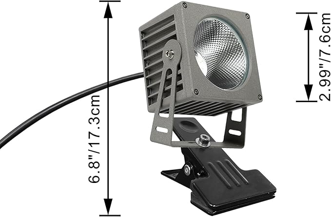 Kiven IP65 Waterproof LED Landscape Clamp Accent Uplight Grey Decorative Spotlight Lamp with Plug-in Cord and Timer for Indoor Outdoor Yard Step Statue (10W Cool White)