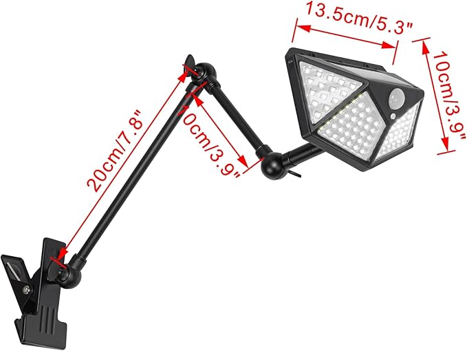 Outdoor 5W Daylight Solar Spotlight with Motion Sensor Clip Mount Adjusted Angle Telescopic Arm Waterproof IP66 Spot Lamp for Landscape Yard Balcony Entrance