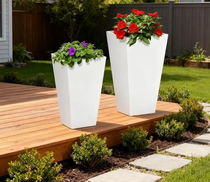 Flower Pots2 Pack Outdoor Planter Setwith Drainage Holes Stackable Plant Potfor Outdoor and Indoor