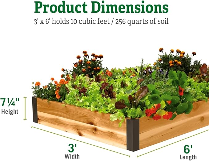 Gardener's Supply Company Cedar Raised Garden Bed 3x6 | Weather Resistant Outdoor Square Planter Box for Plants Herbs Flowers &amp Vegetables with Rust-Proof Aluminum Corners