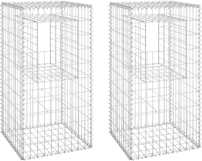 2pcs Galvanized Steel Gabion Basket Post/Planter Raised Bed Gabion Raised Bed to Fill with Rocks or Gravel Stable Durable Gabion Post 19.7x 19.7x39.4 -AA
