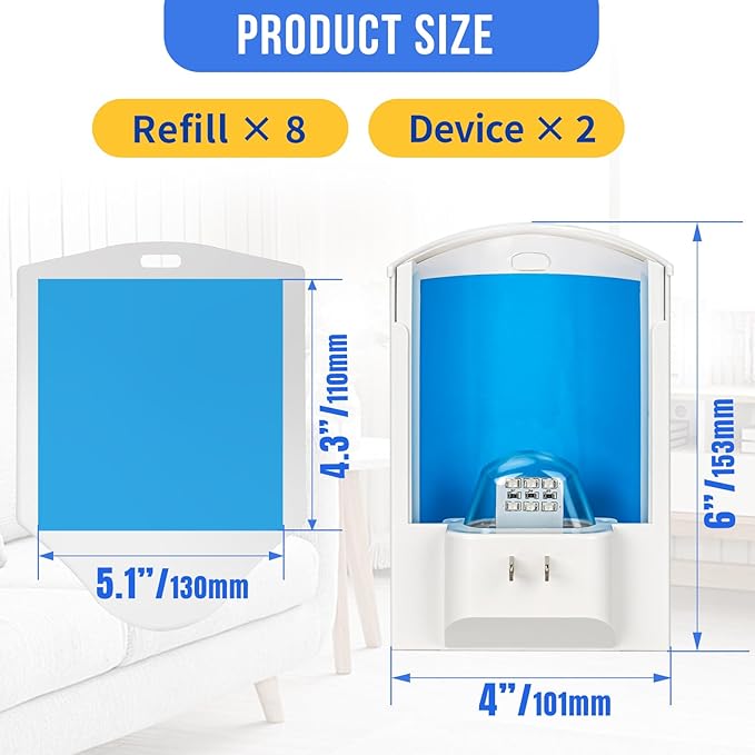 2 Pack Flying Insect Traps for Indoor Plug-in Bug Catcher for Flies Fruit Flies Gnats Moths Noiseless for Home 30-Day Glue Card Replaced (2 Devices &amp 8 Refills)