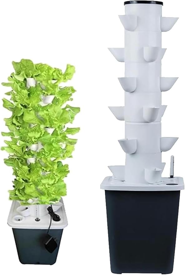 Garden Hydroponic Growing System 15/20/25/30 Pods Hydroponics Tower Aquaponics Planting System with Hydrating Pump Adapter Net Pots Timer