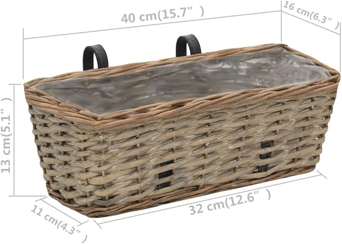 Balcony Planter 2 pcs Raised Flower Bed Planter Boxes Standing planters Horse Trough planters Suitable for Courtyard Orchard Corridor Nursery Wicker with PE Lining 15.7