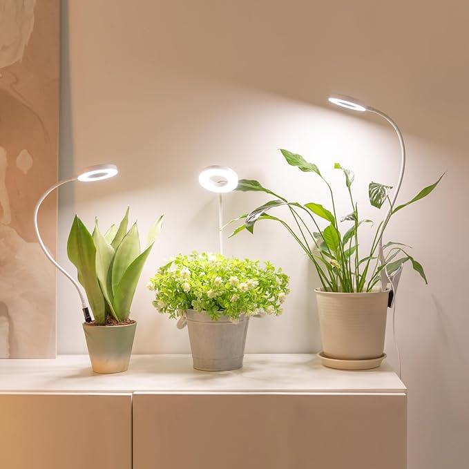 LORDEM Indoor Plant Grow Lights with 6/8/12/16H Auto Timer 3 Spectrum Modes Full Spectrum LED Adjustable Height for Small Plants 3 Pack White