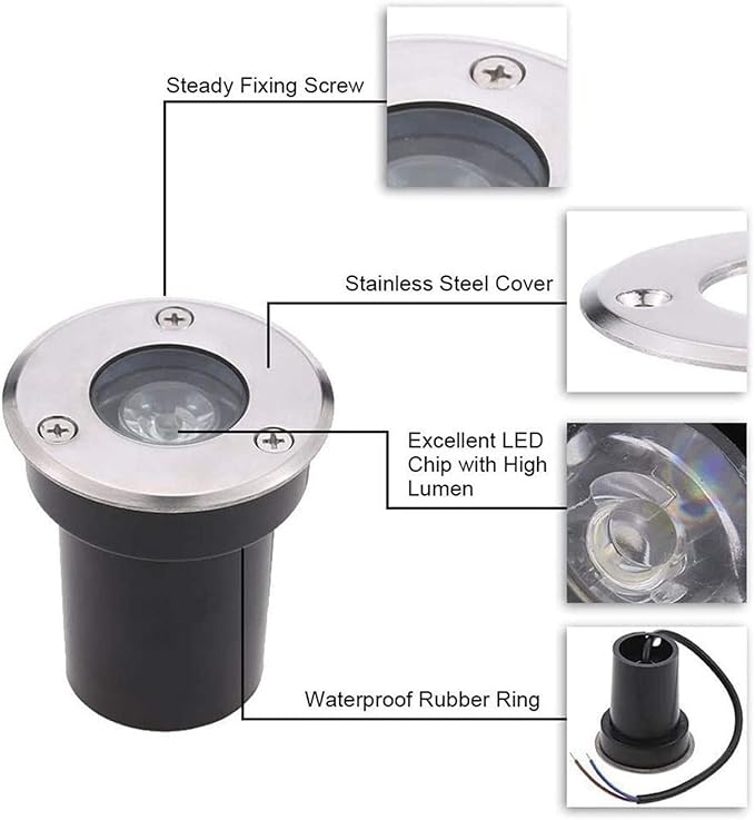 1W IP67 Waterproof LED Underground Light Stainless Steel Recessed Spotlight for Outdoor Terrace (White &amp Green 12V)