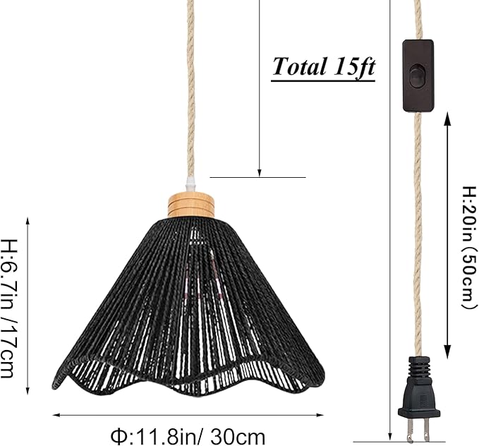 Full-Spectrum Lamp with Integrated Circulating Fan Timer Swag Hanging Boho Plant Growing Light Remote Control Plug-in Twine Braiding Cord Dimmable Black for Indoor Planting Portable 30W