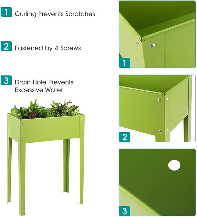 Giantex Raised Garden Bed Elevated Planter Metal Plant Box with Legs Standing Garden StandVegetables and Flowers Growing Container for Indoor and Outdoor Use (25 L x13 W x31.5 H)