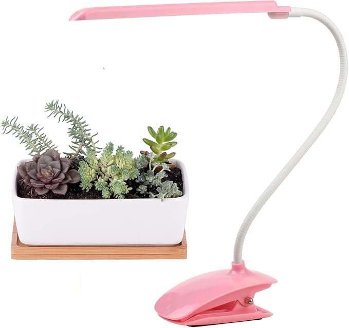 Grow Lamp for Plants 6W Adjustable Clip Desk Plants Grow Lights Lamp Bulb Clamp 360° Flexible Gooseneck for Indoor Plants (6W Pink)