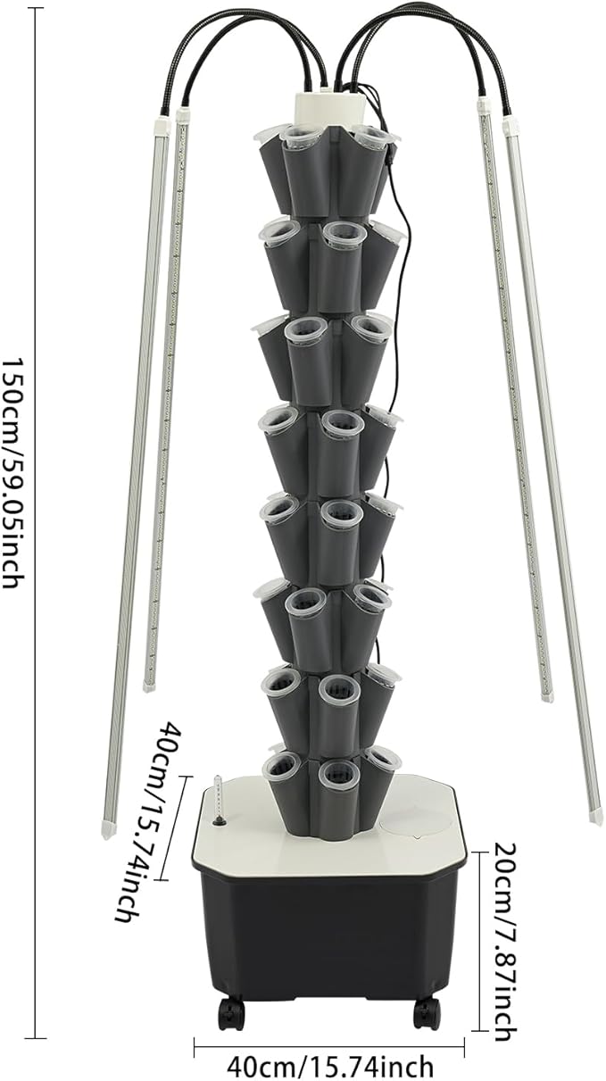Hydroponic Growing Tower 40 Holes Vertical Gardening System with LED Grow Light &amp Water Pump Indoor Outdoor Hydroponics Planter with Wheels for Herbs Vegetables Fruits