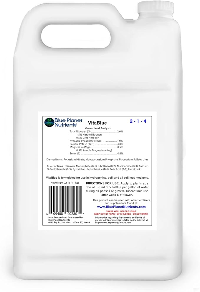 VitaBlue Complete B-Vitamin Supplement for Plants (128 oz) Gallon | Concentrated All Purpose Formula | for All Plants &amp Gardens | Blue Planet Nutrients