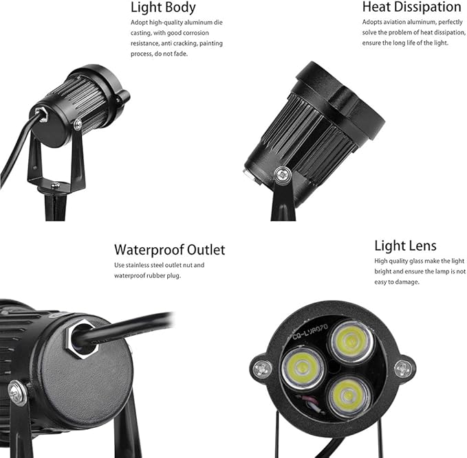 Lemonbest 2pcs LED Landscape Garden Wall Yard Path Pond Flood Spot Light Outdoor IP65 Decorative Lamp Cool White 12V