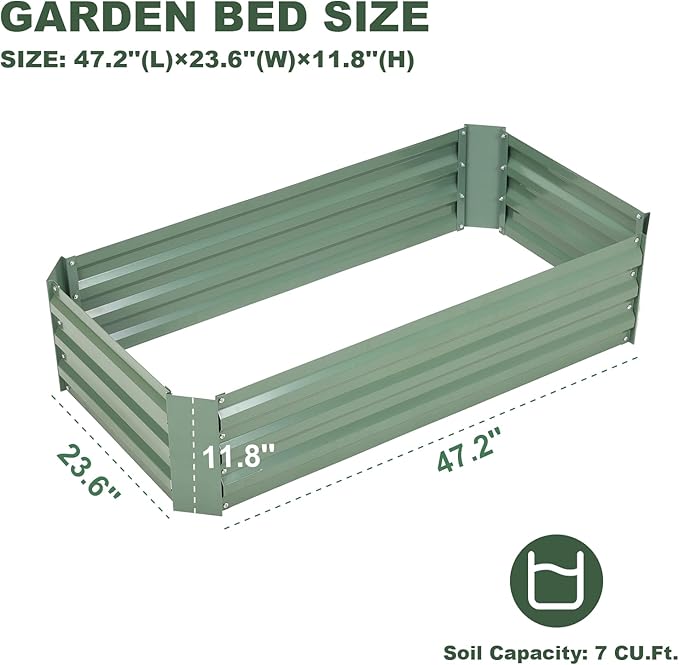 BPS Galvanized Raised Garden Bed 4' x 2' x 1' Metal Planter Raised Garden Boxes Outdoor for Flower Planters Vegetables Herbs