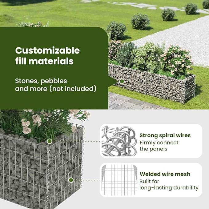 vidaXL Gabion Raised Bed - Galvanized Steel Planter with High Load Capacity Rustproof and Weather-Resistant Large Sized Durable and Stable Mesh Structure Ideal for Garden and Patio