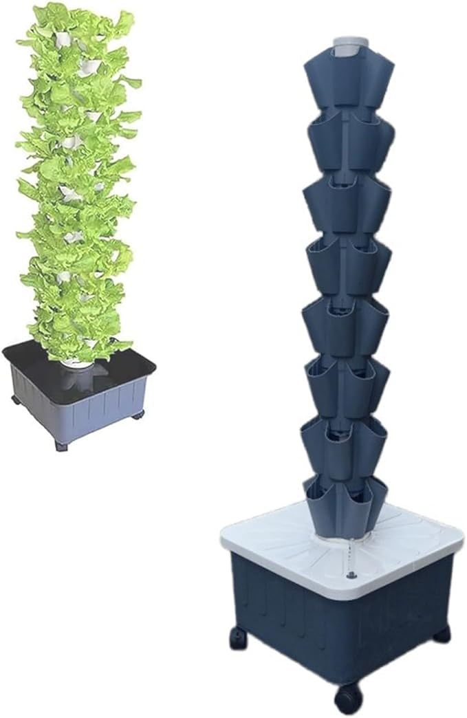 Hydroponic Tower With Pump System Hydroponics Growing System Kit Tower Outdoor Indoor Vertical Garden Home Hydroponic Germination For Fruit &amp Vegetablewith Mova(Size:8 Layers (40 Holes)Color:G
