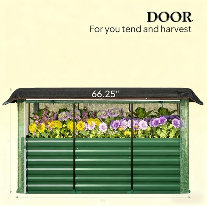 Galvanized Steel Planter Box with Open Bottom Raised Garden Bed Crop Cage and Shade Cloth for Vegetable Growing