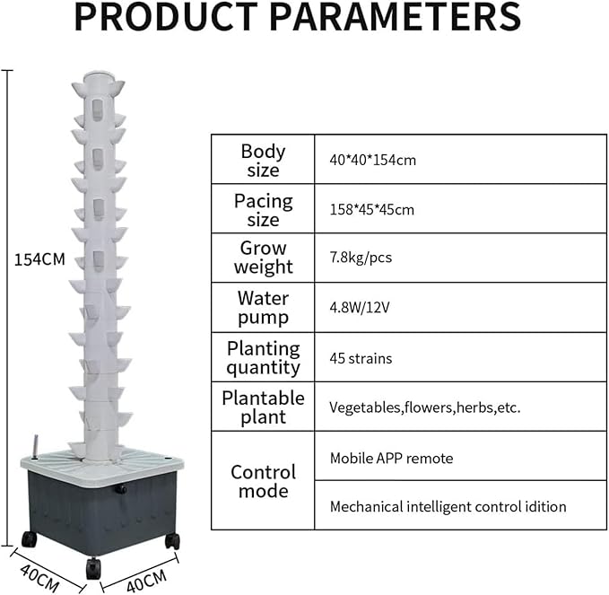 (45 Holes) Vertical Planter Tower hydroponic Growing Indoor kit hydroponic Growing