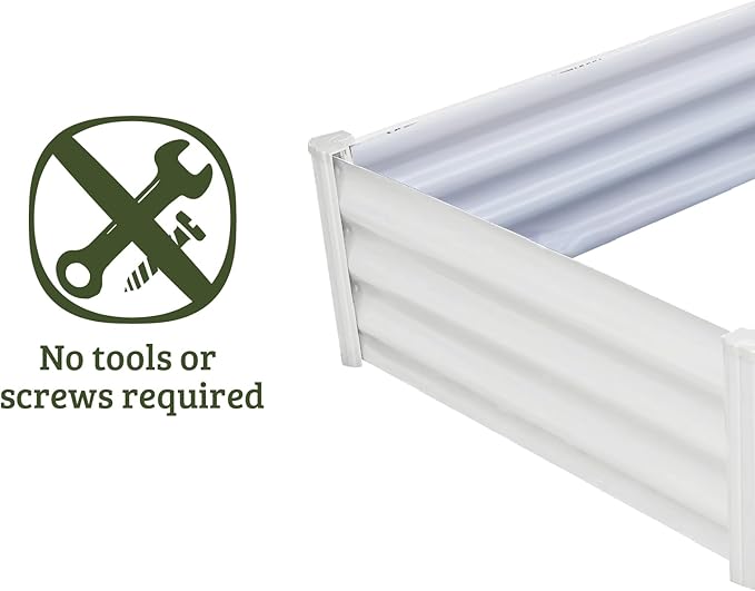 ABSCO The Organic Garden Co. Premium Galvanized DIY 4' x 3' Rectangle Garden Bed with Easy Assembly Superior Drainage Surfmist White Steel Metal Planter Box 12 Walls for All Plants