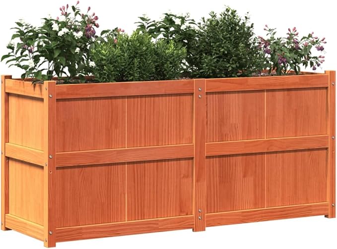 Garden Galvanized Planter for Raised Bed Patio Walls - Solid Pine Wood Welded Fencing Landscape - Brown (59.1x19.7x27.6 in)