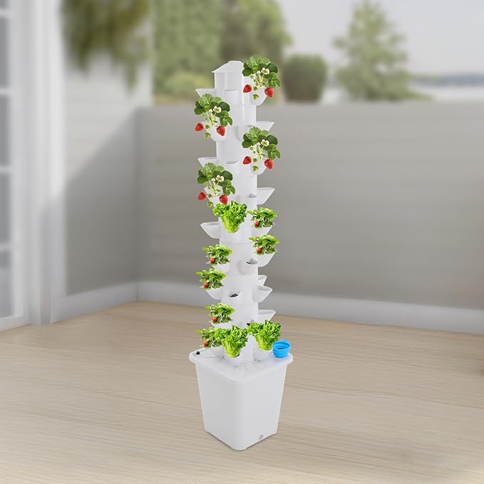 45-Plant Vertical Tower Garden System Indoor Hydroponic Growing Kit with Pump Funnel &amp Water Level Gauge Vertical Vegetable Planter for Herb Fruits
