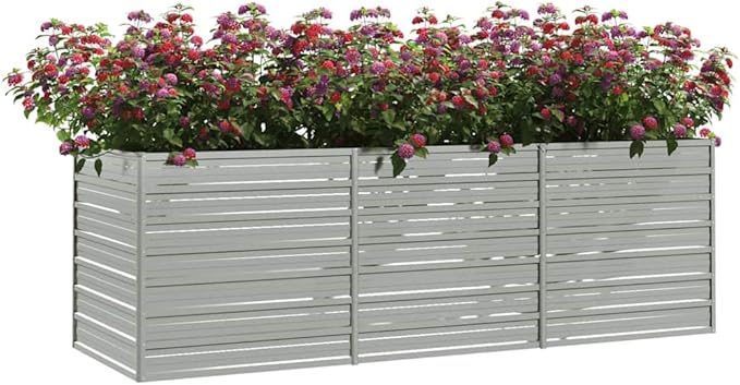 Large Garden Raised Bed Silver Galvanized Steel Planter Box for Outdoor Plants 94.5x31.5x30.3 Inch Rectangular Raised Bed for Gardening Modern Aesthetic