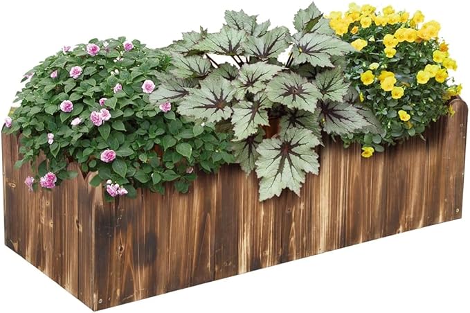 Raised Planter Box Garden Scalloped Edge Wooden Raised Garden Bed 40x16x12
