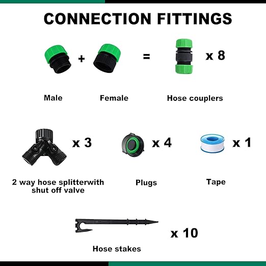 Customizable Soaker Hose System 1/2inch 75ft Rubber Hose with 50ft PVC Garden Hose Drip Irrigation Watering Hose with Reinforced Fittings for Flowers Bed Foundation Lawn Vegetable Tree
