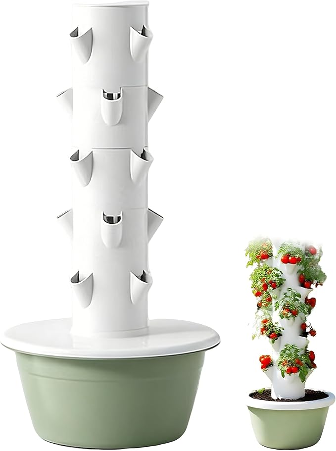 Multi-Layer hydroponic Planting Tower Vertical Garden Planter Golden Ratio Hole Layout hydroponics with Water Tank and Pump LED Grow Lights for Fruits and Vegetables Nolights-5Layer