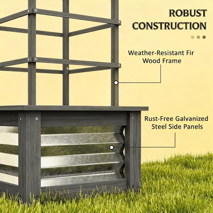 Raised Garden BedGalvanized Planter Box Elevated Garden BedWooden Garden Bed with Trellis