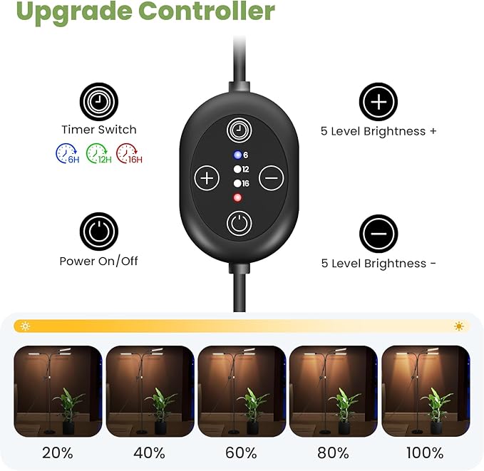 Large Plant Lights for Indoor growing 24V 660nm-Enhanced Full Spectrum LM281B+ LED Grow Light Plant Light with Timer &amp Dimming Adjustable Height 22–70in 9.8in Base 28W 560μmol/s/m²@6in