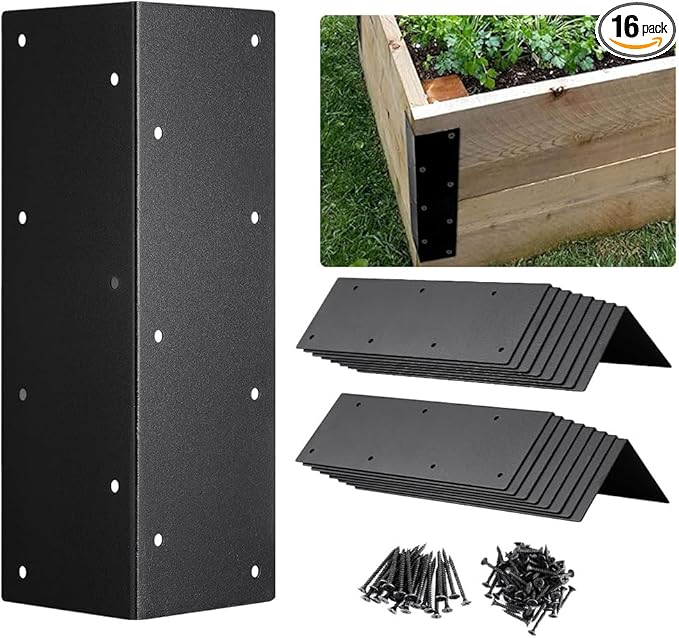 16 Pieces Raised Garden Bed Corner Brackets 11'' x 3'' x 3'' Metal Garden Corner Bracket Decorative L Bracket Heavy Duty Corner Brace for Furniture Flower Vegetable Planter