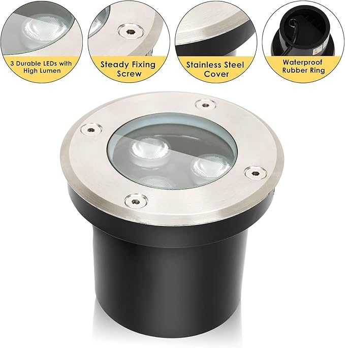 Outdoor Buried Lights 85-265V Ground LED Landscape Lamp IP65 Waterproof Outdoor Recessed LED Spotlights Stainless Steel Material Round Buried Light High Load-BGreen-4PCS-3W