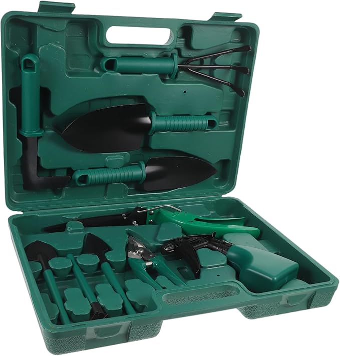 KESYOO 10-Piece Gardening Tool Set with Storage Case Compact Garden Tools for Planting and Pruning Includes Rakes and Shears for Effortless Garden Work