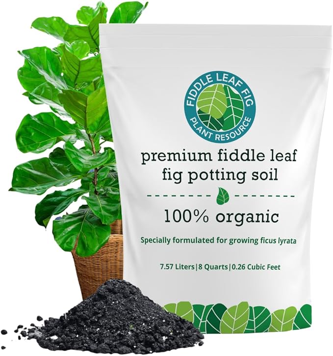 100% Organic Fiddle Leaf Fig Soil – Optimally-Draining Potting Mix for Healthy Roots Fewer Brown Spots &amp Faster Growth | Enriched with Biochar &amp Bark | Made in USA | Large 7.5L Bag