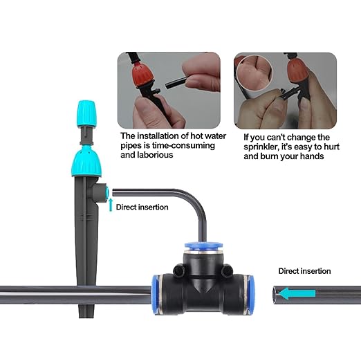 Drip Irrigation System50FT Main Pipe and 16FT Branch Pipe10 Adjustable Drippers with Piles Quick Socket Connection.Plant Watering System of Garden Potted Elevated Garden Bed.(Dual-Purpose Nozzle)
