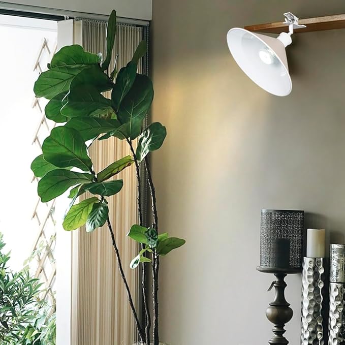 Clip Mount 5.9Ft Plug in Timing Cord Plant Light Full Spectrum White Light White Base Khaki Metal Shade Adjusted Angle Modern Clamp Light for Indoor Plants