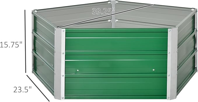 40'' x 16'' Hexagon Metal Raised Garden Bed Elevated Large Corrugated Galvanized Steel Planter Box w/Install Gloves for Backyard Patio to Grow Vegetables Herbs and Flowers Green