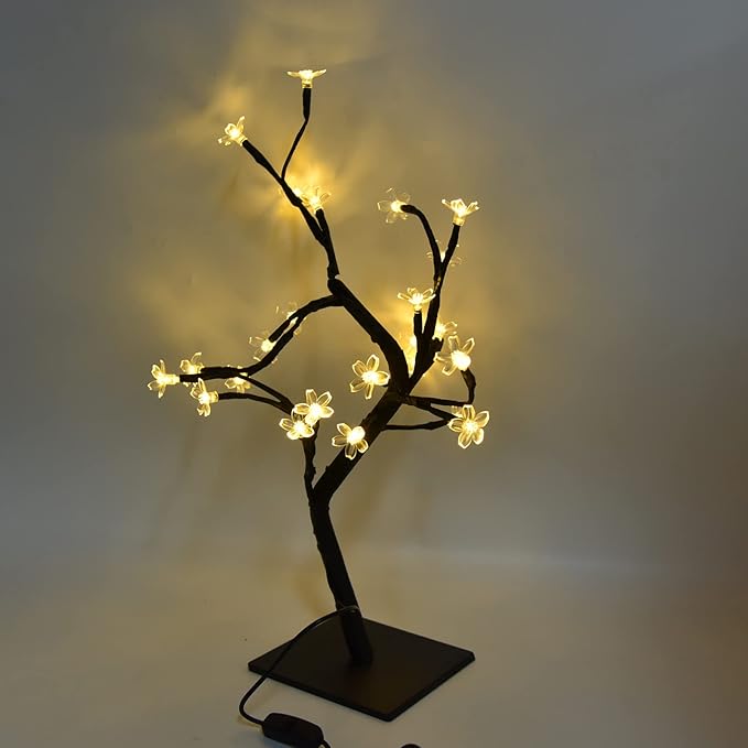 Cherry Blossoms Tree Lamp with 24 LED USB Powered Warm White Light Plastic PVC Bonsai Light for Home Decoration - Romantic Twinkling Lights Flexible Branch Design Ideal for