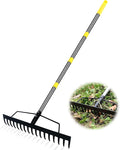 Heavy Duty Bow Rake 17 Tines Metal Garden Rake with Adjustable Handle for Leaves Lawn Soil Sod - 35-67 Metal Handle (Black)